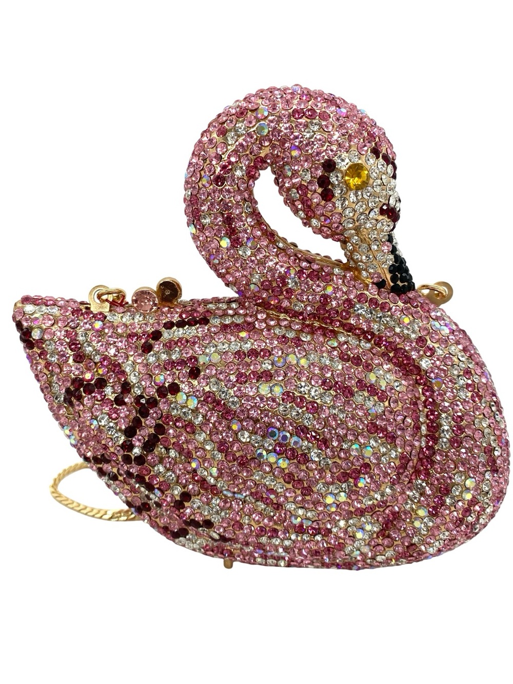 Crystal Pink Beaded Metal Flamingo Swan Evening Bag